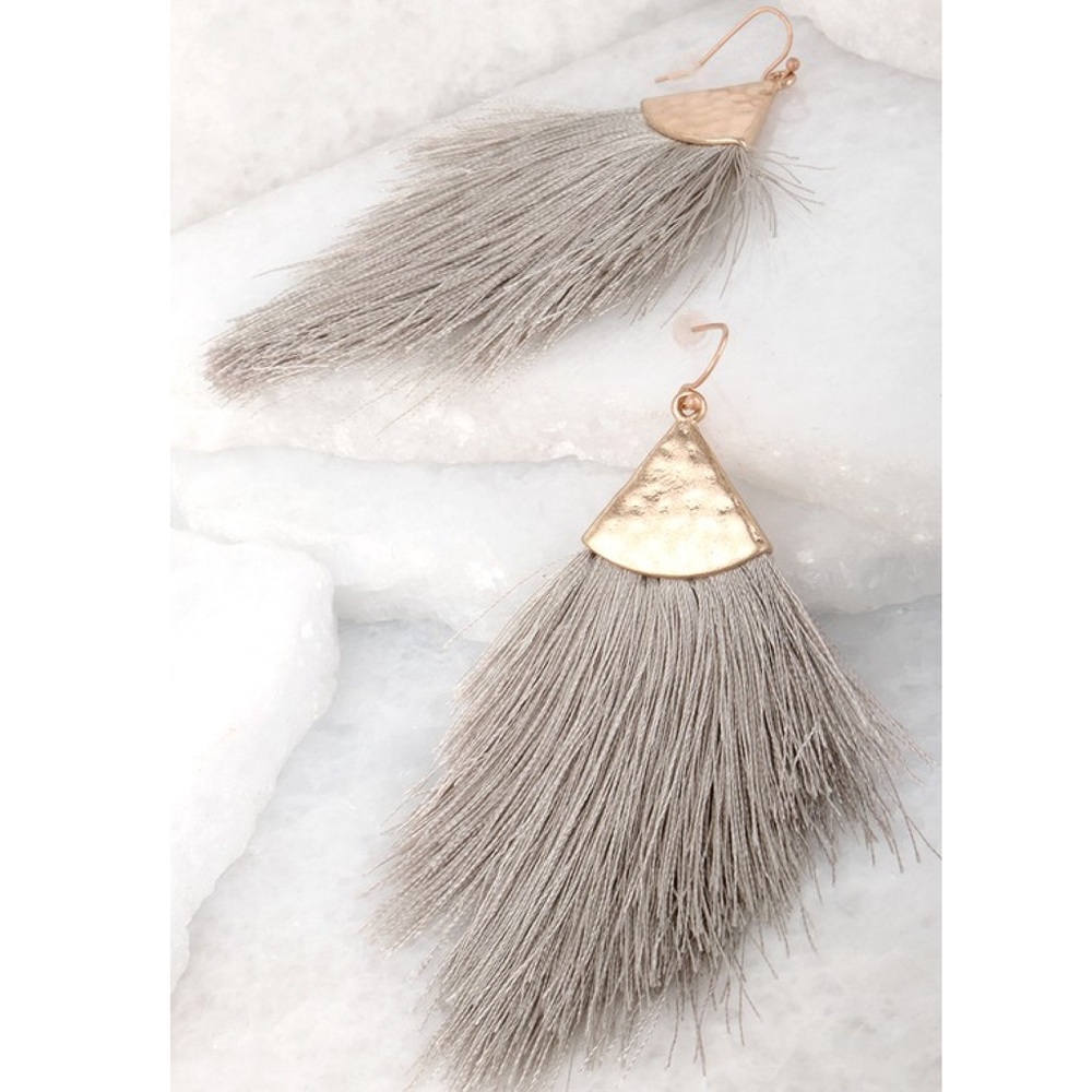 Grey Thread Tassel Hook Earrings - Picture 1 of 2